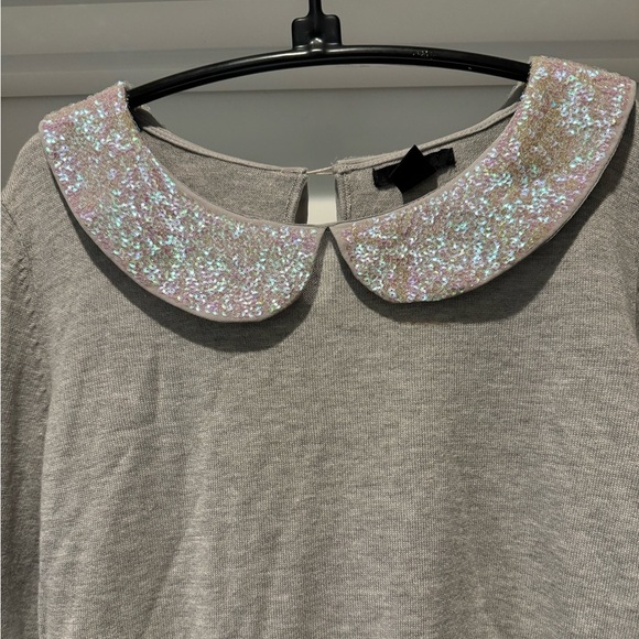 H&M Gray Sweater with Sparkly Sequin Collar Women’s M Holiday Party Top - Picture 3 of 13